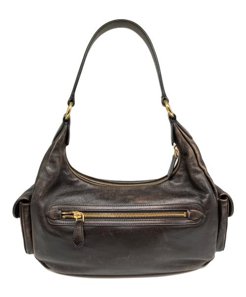 MIU MIU（ミュウミュウ）MIU MIU (ミュウミュウ) ポケット ナッパレザー バッグ 5BC189 ダークブラウンの古着・服飾アイテム