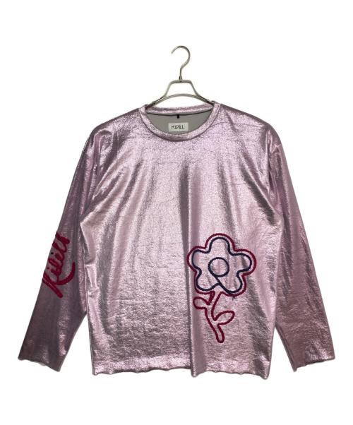 KIDILL（キディル）KIDILL (キディル) FLOWER CORD EMBROIDERY VELOUR L/S TEE ピンク サイズ:FREEの古着・服飾アイテム