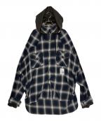 MIHARA YASUHIROミハラヤスヒロ）の古着「Hoodie Combine Checkered Shirt」｜ブラック×ホワイト