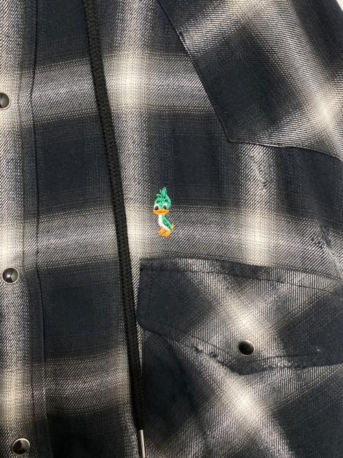 MIHARA YASUHIRO（ミハラヤスヒロ）MIHARA YASUHIRO (ミハラヤスヒロ) Hoodie Combine Checkered Shirt ブラック×ホワイト サイズ:50の古着・服飾アイテム