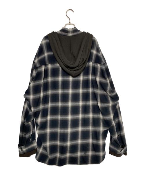 MIHARA YASUHIRO（ミハラヤスヒロ）MIHARA YASUHIRO (ミハラヤスヒロ) Hoodie Combine Checkered Shirt ブラック×ホワイト サイズ:50の古着・服飾アイテム