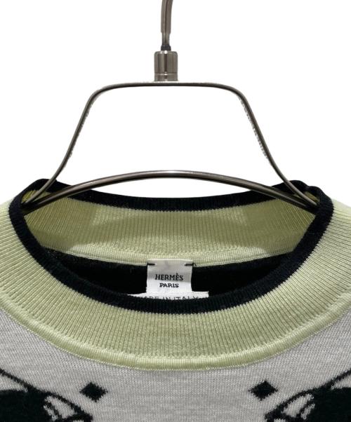 HERMES（エルメス）HERMES (エルメス) ミュージックノートデザイン クルーネックプルオーバー 半袖ニットセーター  ブラック サイズ:36の古着・服飾アイテム