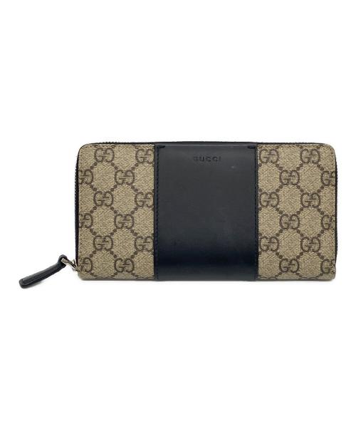 GUCCI（グッチ）GUCCI (グッチ) GGスプリーム ラウンドファスナーロングウォレット ベージュ×ブラック サイズ:‐の古着・服飾アイテム