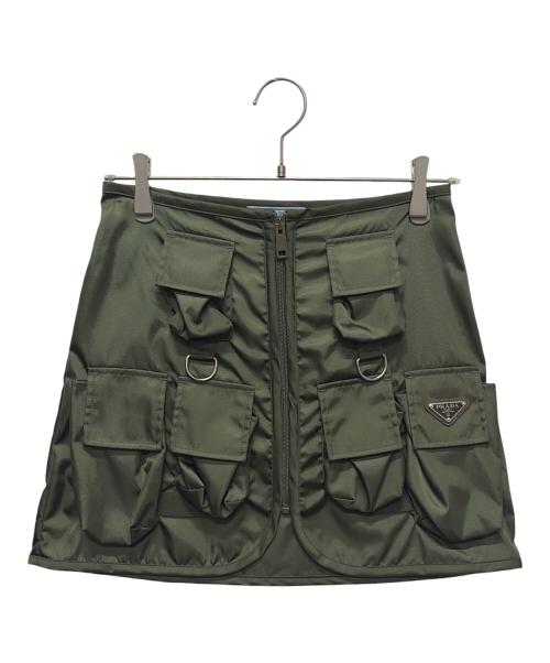 PRADA（プラダ）PRADA (プラダ) ポケット付きナイロンミニスカート カーキ サイズ:40の古着・服飾アイテム