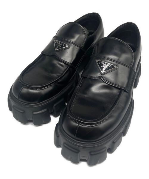 PRADA（プラダ）PRADA (プラダ) ブラッシュドレザー モノリス ローファー ブラック サイズ:9 1/2の古着・服飾アイテム