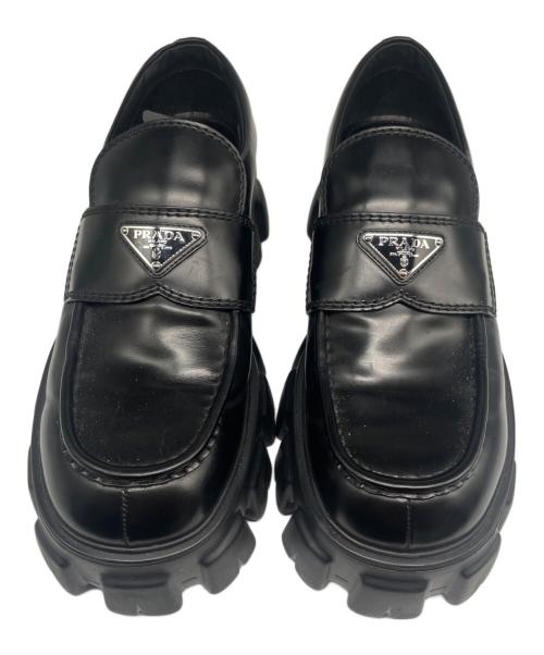 PRADA（プラダ）PRADA (プラダ) ブラッシュドレザー モノリス ローファー ブラック サイズ:9 1/2の古着・服飾アイテム