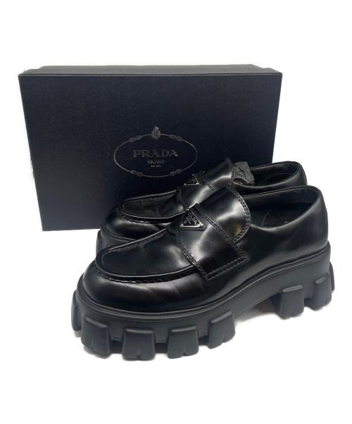 PRADA（プラダ）PRADA (プラダ) ブラッシュドレザー モノリス ローファー ブラック サイズ:9 1/2の古着・服飾アイテム