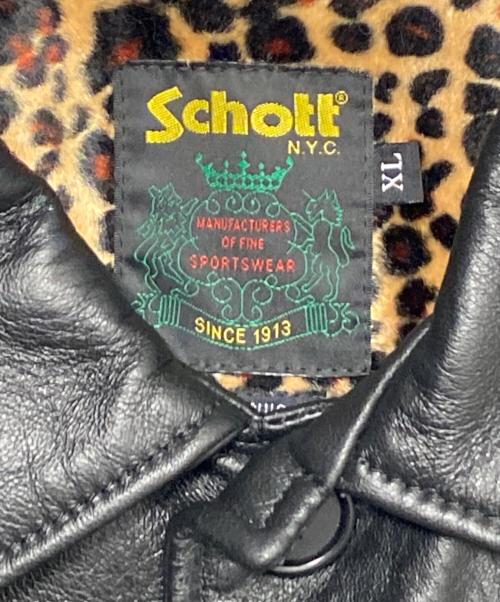 Schott（ショット）Schott (ショット) SUPREME (シュプリーム) LeopardLeather Jacket ブラック サイズ:XLの古着・服飾アイテム