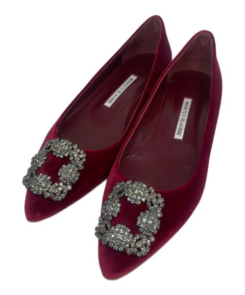 Manolo Blahnik（マノロブラニク）Manolo Blahnik (マノロブラニク) HANGISIFLAT ベルベット ビジューパンプス ボルドー サイズ:38の古着・服飾アイテム