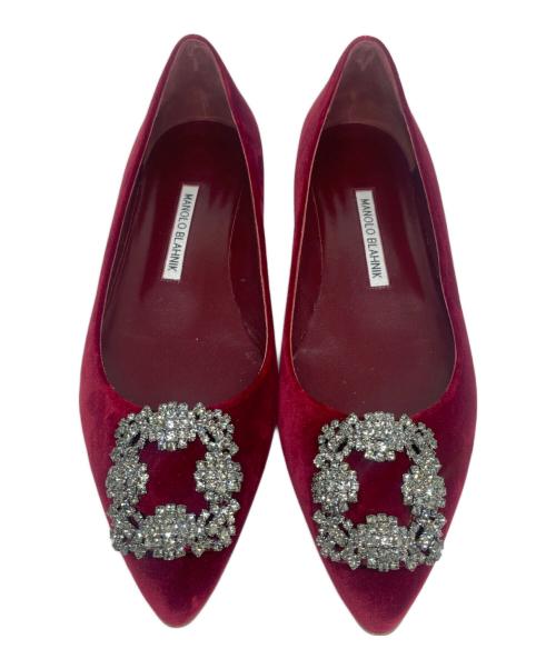 Manolo Blahnik（マノロブラニク）Manolo Blahnik (マノロブラニク) HANGISIFLAT ベルベット ビジューパンプス ボルドー サイズ:38の古着・服飾アイテム