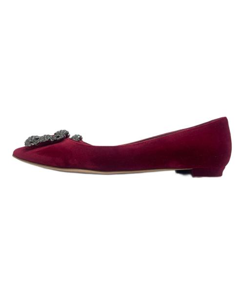 Manolo Blahnik（マノロブラニク）Manolo Blahnik (マノロブラニク) HANGISIFLAT ベルベット ビジューパンプス ボルドー サイズ:38の古着・服飾アイテム
