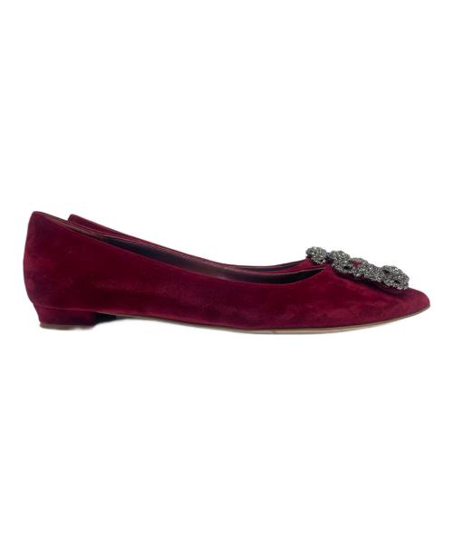 Manolo Blahnik（マノロブラニク）Manolo Blahnik (マノロブラニク) HANGISIFLAT ベルベット ビジューパンプス ボルドー サイズ:38の古着・服飾アイテム