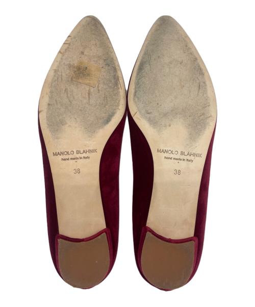 Manolo Blahnik（マノロブラニク）Manolo Blahnik (マノロブラニク) HANGISIFLAT ベルベット ビジューパンプス ボルドー サイズ:38の古着・服飾アイテム