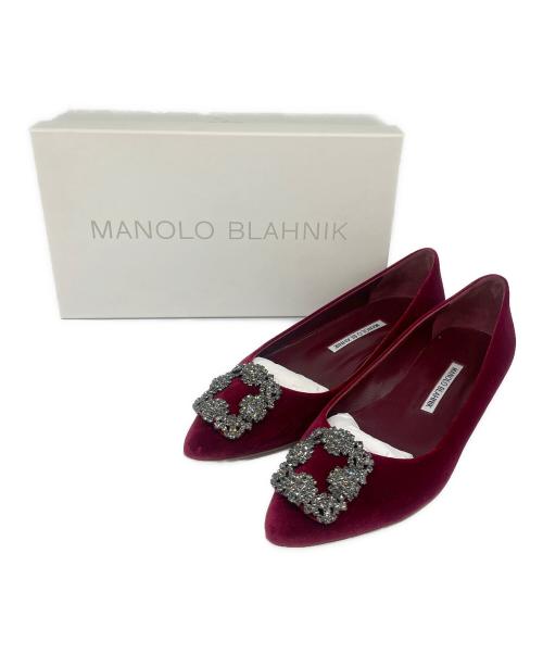 Manolo Blahnik（マノロブラニク）Manolo Blahnik (マノロブラニク) HANGISIFLAT ベルベット ビジューパンプス ボルドー サイズ:38の古着・服飾アイテム