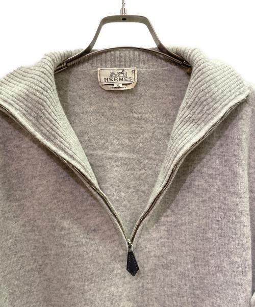 HERMES（エルメス）HERMES (エルメス) カシミヤ混ハーフジップニット/Cashmere Blend Half-Zip Knit Sweater ライトグレー サイズ:XLの古着・服飾アイテム