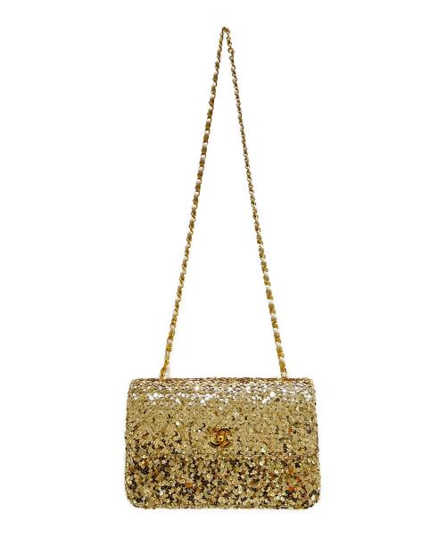 CHANEL（シャネル）CHANEL (シャネル) Sequin Chain Shoulder Bag/スパンコールチェーンショルダーバッグ ゴールド サイズ:25の古着・服飾アイテム