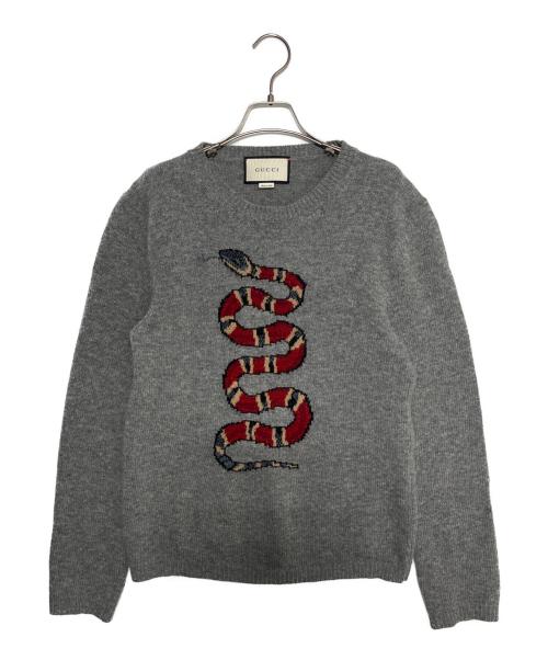 GUCCI（グッチ）GUCCI (グッチ) Kingsnake Wool Knit Sweater ライトグレー サイズ:Sの古着・服飾アイテム