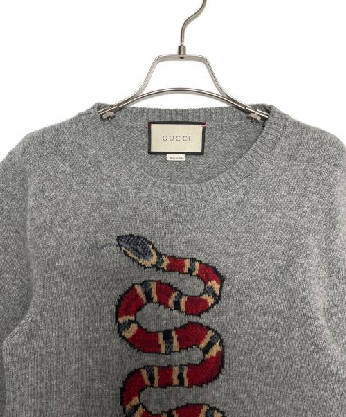GUCCI（グッチ）GUCCI (グッチ) Kingsnake Wool Knit Sweater ライトグレー サイズ:Sの古着・服飾アイテム