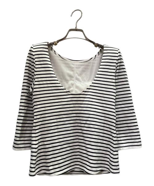 cygne（シーニュ）cygne (シーニュ) バックオープンボーダートップス ホワイト×ブラック サイズ:1の古着・服飾アイテム