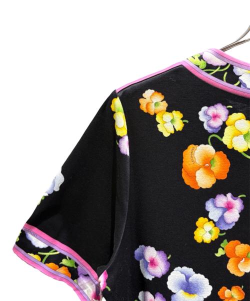 LEONARD FASHION（レオナールファッション）LEONARD FASHION (レオナールファッション) 花柄カットソーワンピース ブラック サイズ:LLの古着・服飾アイテム