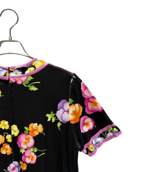 LEONARD FASHION（レオナールファッション）LEONARD FASHION (レオナールファッション) 花柄カットソーワンピース ブラック サイズ:LLの古着・服飾アイテム
