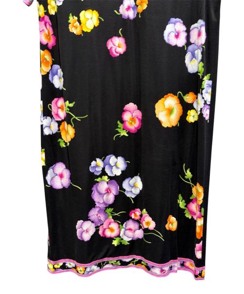 LEONARD FASHION（レオナールファッション）LEONARD FASHION (レオナールファッション) 花柄カットソーワンピース ブラック サイズ:LLの古着・服飾アイテム