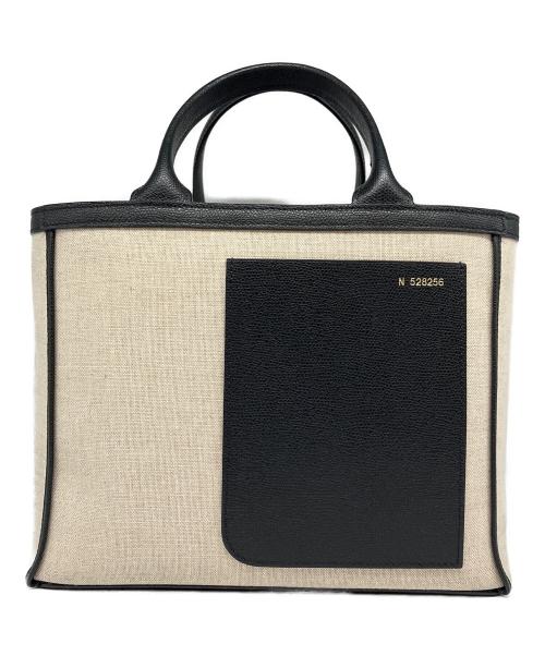 Valextra（ヴァレクストラ）Valextra (ヴァレクストラ) ショッピングバッグ ミニ キャンバス ブラック×ライトグレーの古着・服飾アイテム