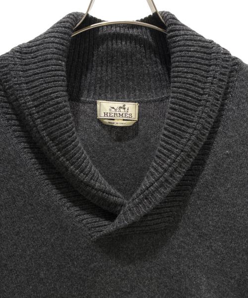 HERMES（エルメス）HERMES (エルメス) Cashmere Shawl Collar Knit Sweater/カシミヤショールカラーニット グレー サイズ:XLの古着・服飾アイテム