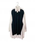Martin Margiela1マルタンマルジェラ1）の古着「パネル長袖シャツドレス ニットシャツ」｜グリーン×ホワイト