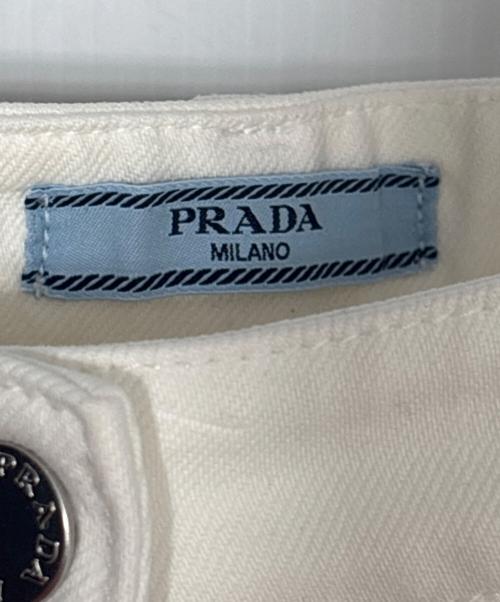PRADA（プラダ）PRADA (プラダ) トライアングルロゴ ストレッチパンツ ホワイト サイズ:W25の古着・服飾アイテム