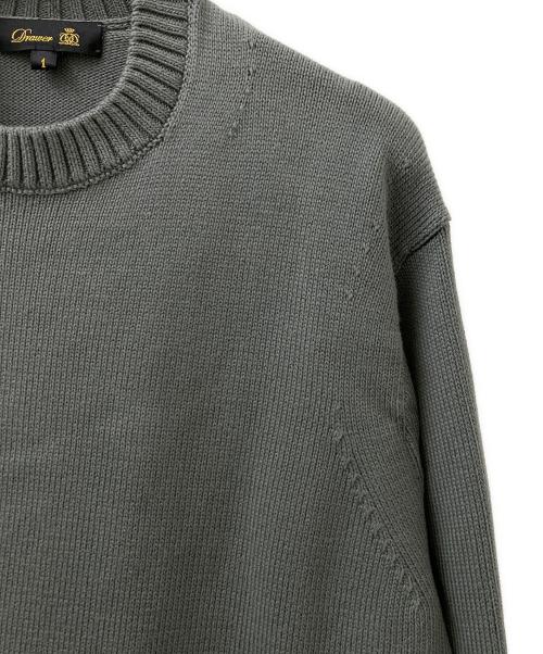 DRAWER（ドゥロワー）DRAWER (ドゥロワー) 9G コットン クルーネック ニット プルオーバー グリーン サイズ:1の古着・服飾アイテム