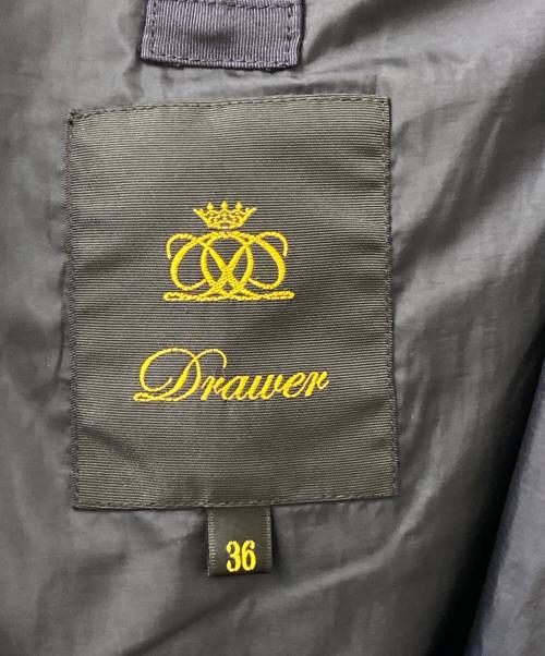 DRAWER（ドゥロワー）DRAWER (ドゥロワー) ノーカラー タフタ ギャザー スリーブ コート ネイビー サイズ:36の古着・服飾アイテム
