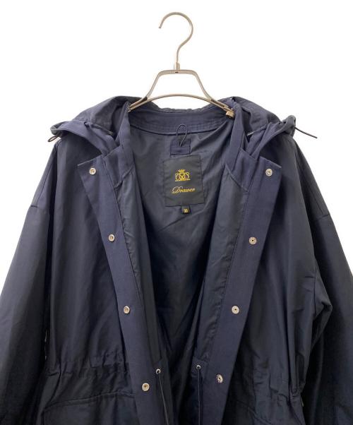 DRAWER（ドゥロワー）DRAWER (ドゥロワー) ノーカラー タフタ ギャザー スリーブ コート ネイビー サイズ:36の古着・服飾アイテム