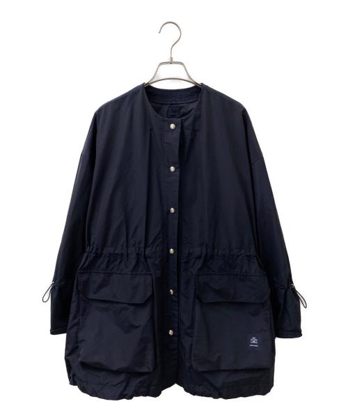 DRAWER（ドゥロワー）DRAWER (ドゥロワー) ノーカラー タフタ ギャザー スリーブ コート ネイビー サイズ:36の古着・服飾アイテム