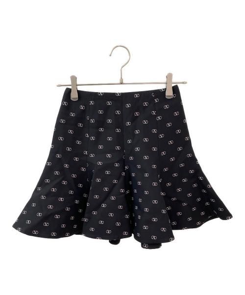 VALENTINO（ヴァレンティノ）VALENTINO (ヴァレンティノ) Vロゴ総柄フレアミニスカート ブラック サイズ:36の古着・服飾アイテム