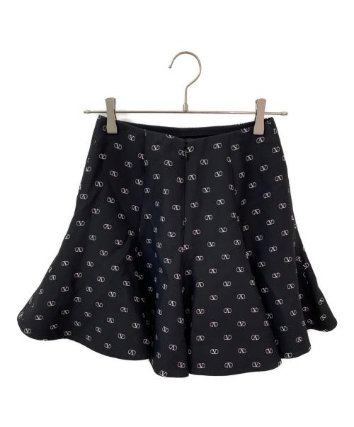 VALENTINO（ヴァレンティノ）VALENTINO (ヴァレンティノ) Vロゴ総柄フレアミニスカート ブラック サイズ:36の古着・服飾アイテム