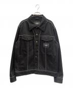 FENDIフェンディ）の古着「ロゴレザーパッチ デニムジャケット」｜ブラック
