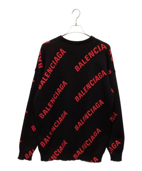 BALENCIAGA（バレンシアガ）BALENCIAGA (バレンシアガ) FW20 オールオーバーロゴクルーネックニット ブラック×レッド サイズ:Sの古着・服飾アイテム