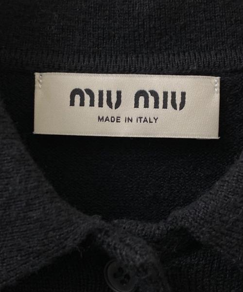 MIU MIU（ミュウミュウ）MIU MIU (ミュウミュウ) ロゴニット襟付きカーディガン ブラック サイズ:40の古着・服飾アイテム