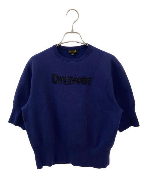 DRAWER（ドゥロワー）DRAWER (ドゥロワー) ロゴ半袖ニットスウェット ネイビー サイズ:1の古着・服飾アイテム