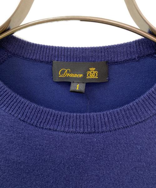 DRAWER（ドゥロワー）DRAWER (ドゥロワー) ロゴ半袖ニットスウェット ネイビー サイズ:1の古着・服飾アイテム