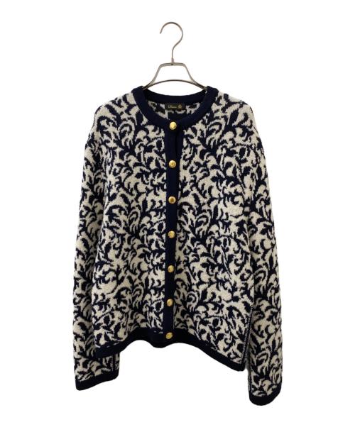 DRAWER（ドゥロワー）DRAWER (ドゥロワー) フラワージャガードカーディガン ホワイト×ネイビー サイズ:-の古着・服飾アイテム