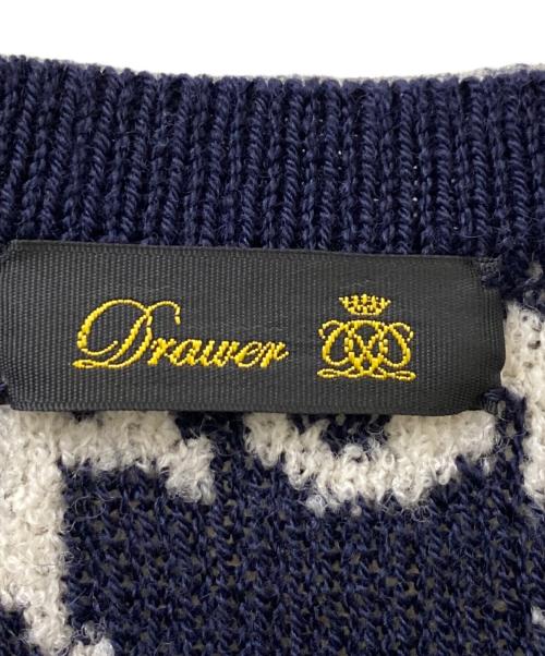 DRAWER（ドゥロワー）DRAWER (ドゥロワー) フラワージャガードカーディガン ホワイト×ネイビー サイズ:-の古着・服飾アイテム