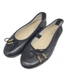 CELINE（セリーヌ）の古着「Leather Ballerina Flats バレリーナフラットレザーシューズ」｜ブラック