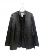 gabriela coll garmentsガブリエラコールガーメンツ）の古着「Collarless Lamb Leather Jacket ノーカラー ラムレザージャケット」｜ブラック