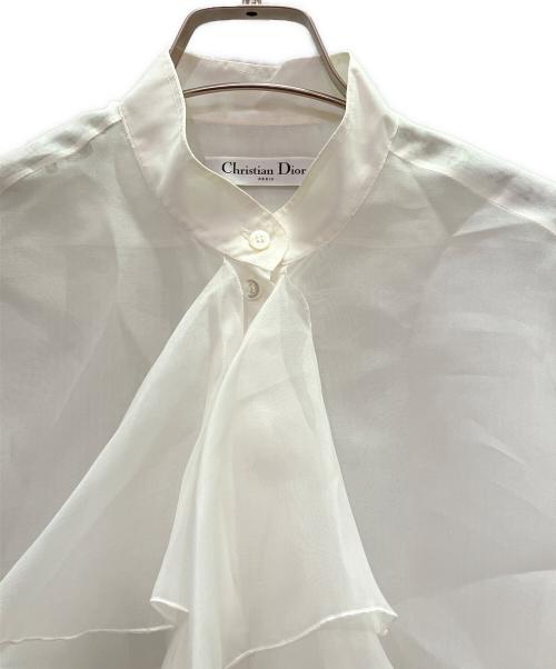 Christian Dior（クリスチャン ディオール）Christian Dior (クリスチャン ディオール) ラッフルネック ブラウス ホワイト サイズ:36の古着・服飾アイテム