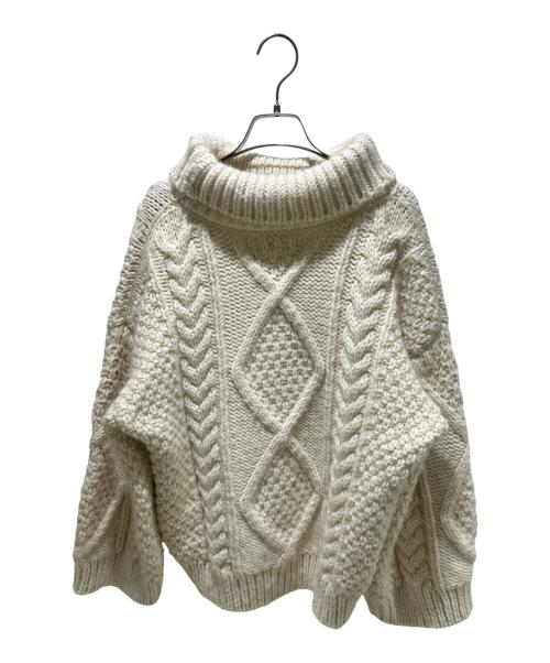 CELINE（セリーヌ）CELINE (セリーヌ) PULL COL MONTANT TRIOMPHE/トリオンフケーブルタートルネックニット ホワイト サイズ:Ｍの古着・服飾アイテム