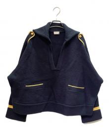 CELINE（セリーヌ）の古着「ミリタリー ヴァルーズ 前Vニット/Military V-Neck Pullover Knit Sweater/2ADK8828V」｜ネイビー