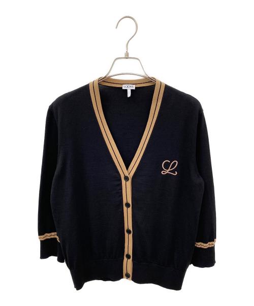 LOEWE（ロエベ）LOEWE (ロエベ) ロゴ刺繍クロップド丈カーディガン ブラック×キャメル サイズ:Mの古着・服飾アイテム