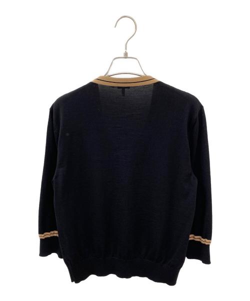 LOEWE（ロエベ）LOEWE (ロエベ) ロゴ刺繍クロップド丈カーディガン ブラック×キャメル サイズ:Mの古着・服飾アイテム